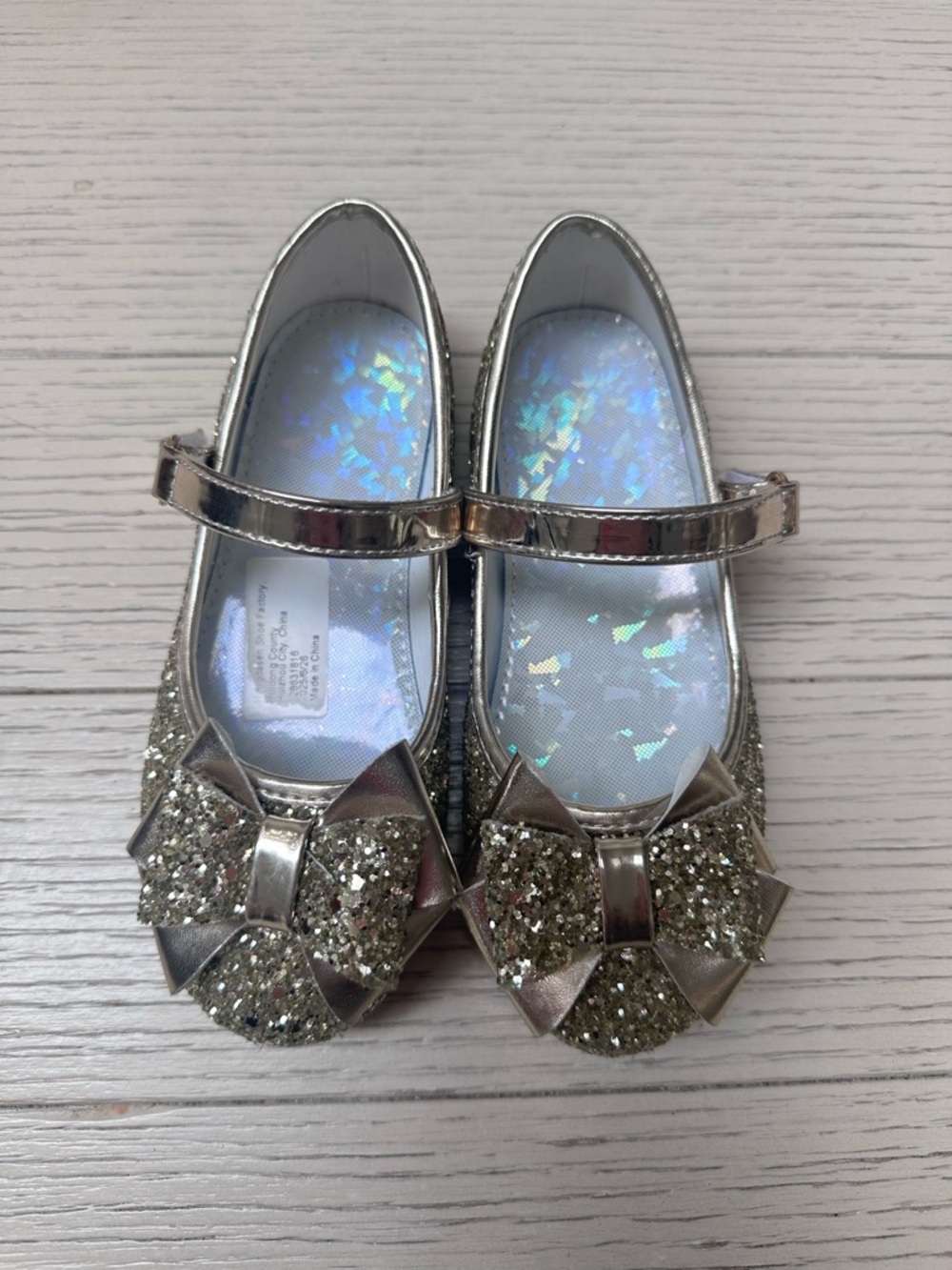 Girls' Gold Glitter Bow Mary Janes - Sparkle Strap Dress Shoes